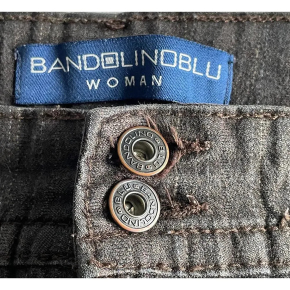 Bandolino Blu Brown Striped Cuffed Capri Pants Women Size 20W Button Pockets - Picture 3 of 10